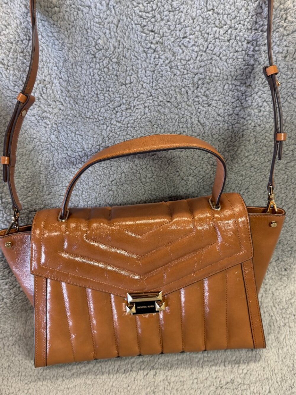 MICHAEL KORS Satchel Womens Brown Leather Quilted Top Handle Designer Bag